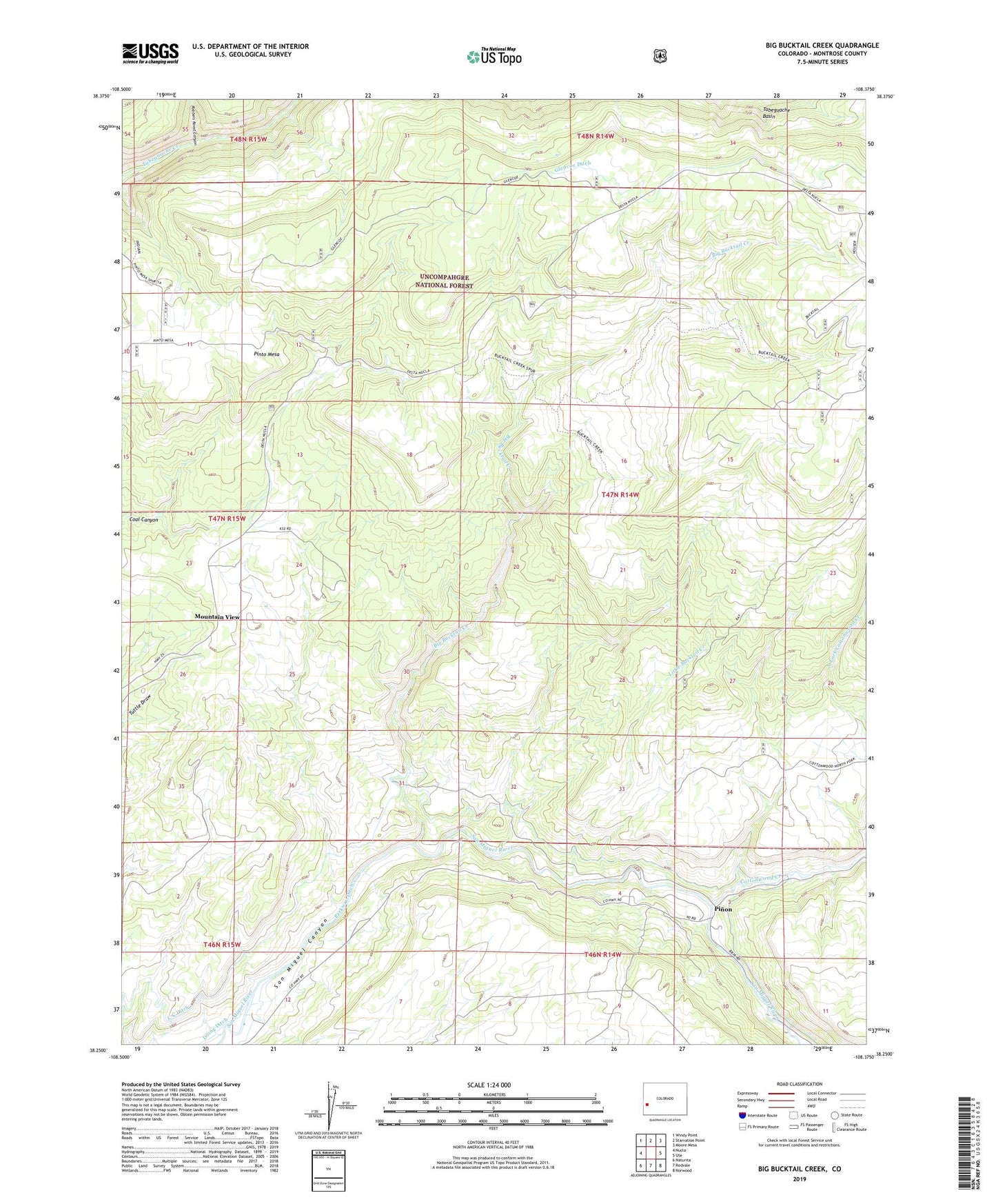 Big Bucktail Creek Colorado US Topo Map Image