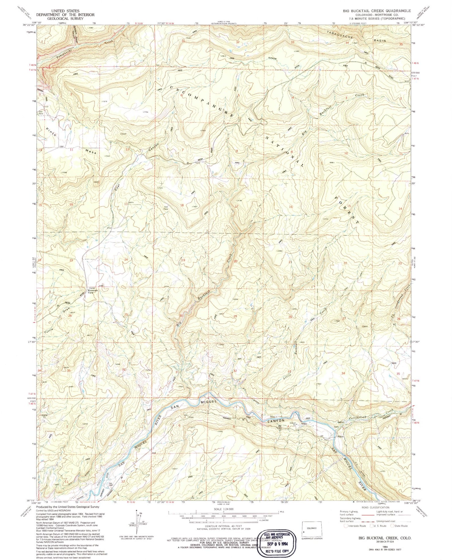 Classic USGS Big Bucktail Creek Colorado 7.5'x7.5' Topo Map Image