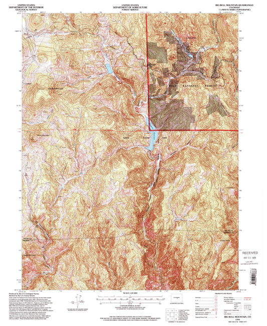 Classic USGS Big Bull Mountain Colorado 7.5'x7.5' Topo Map Image