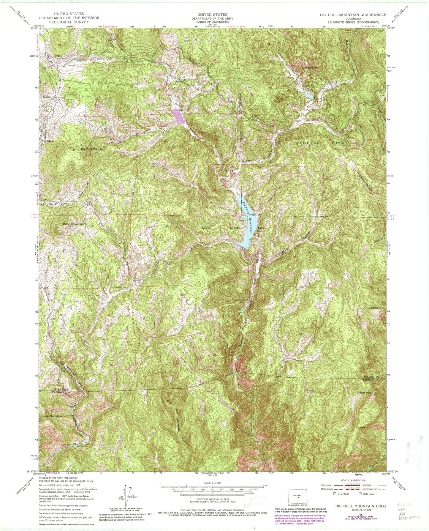 Classic USGS Big Bull Mountain Colorado 7.5'x7.5' Topo Map Image
