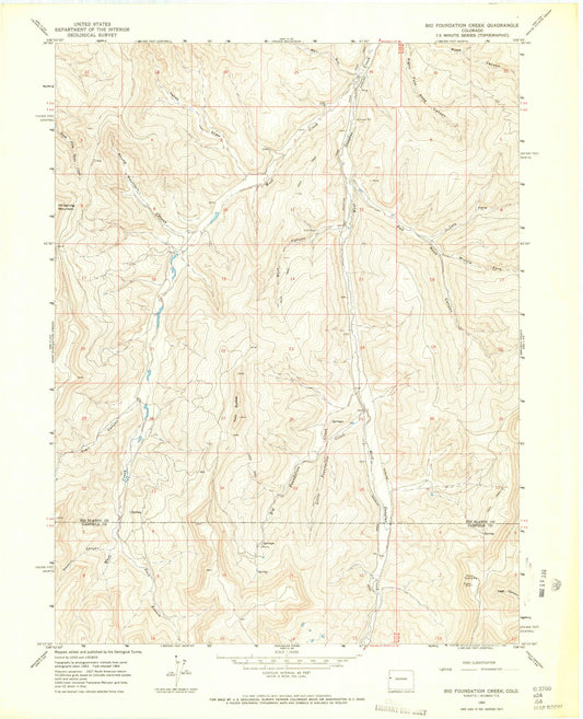Classic USGS Big Foundation Creek Colorado 7.5'x7.5' Topo Map Image