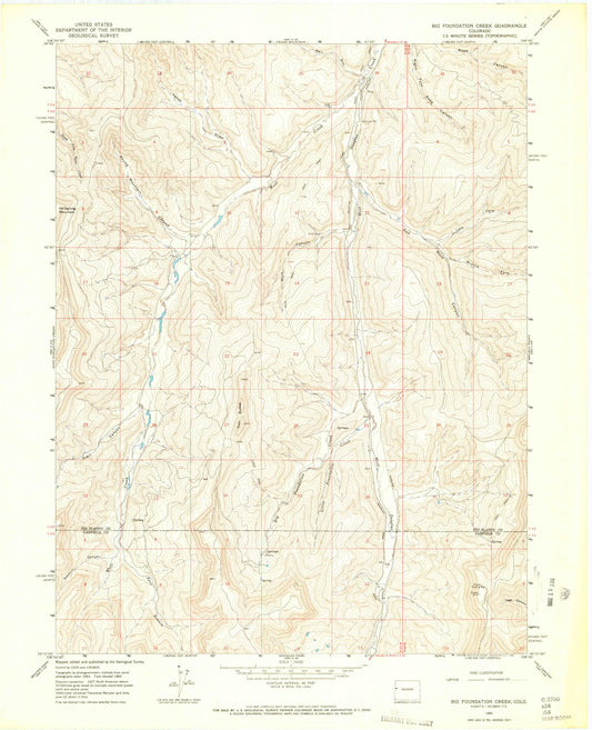 Classic USGS Big Foundation Creek Colorado 7.5'x7.5' Topo Map Image