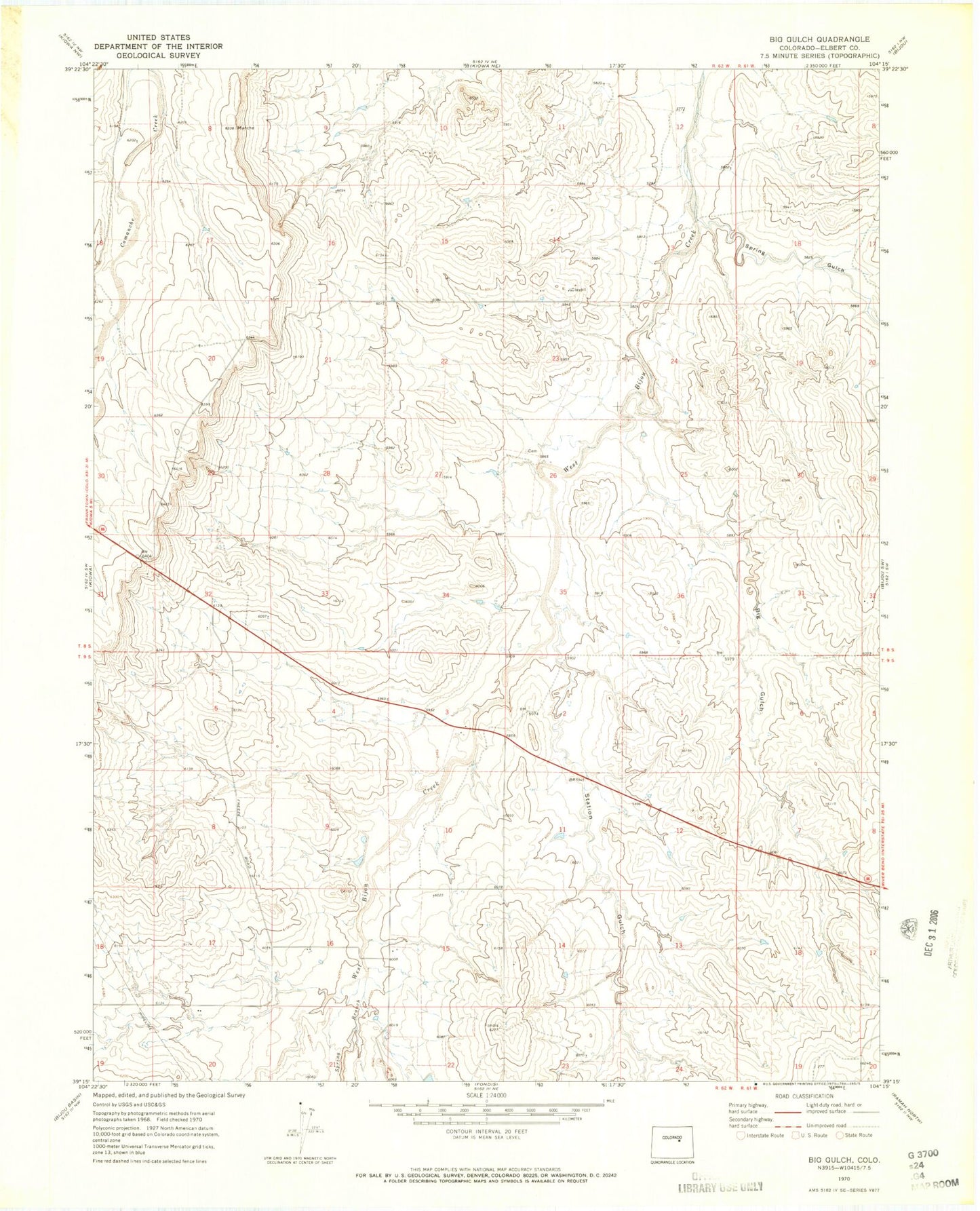 Classic USGS Big Gulch Colorado 7.5'x7.5' Topo Map Image