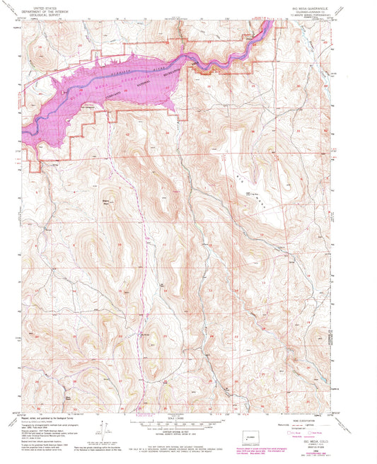 Classic USGS Big Mesa Colorado 7.5'x7.5' Topo Map Image