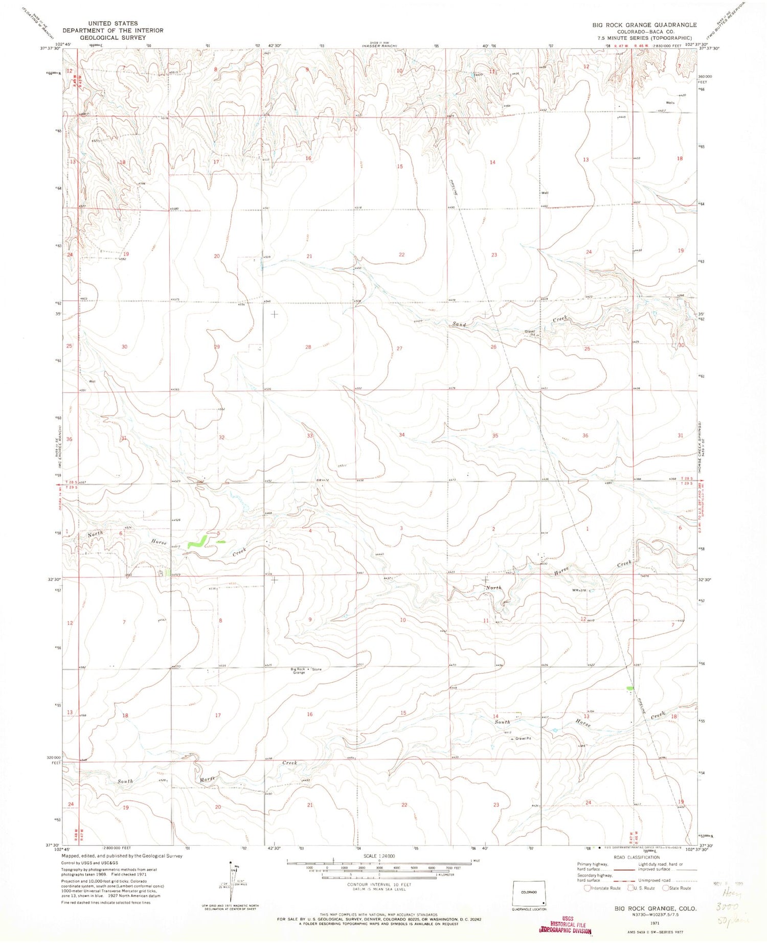Classic USGS Big Rock Grange Colorado 7.5'x7.5' Topo Map Image