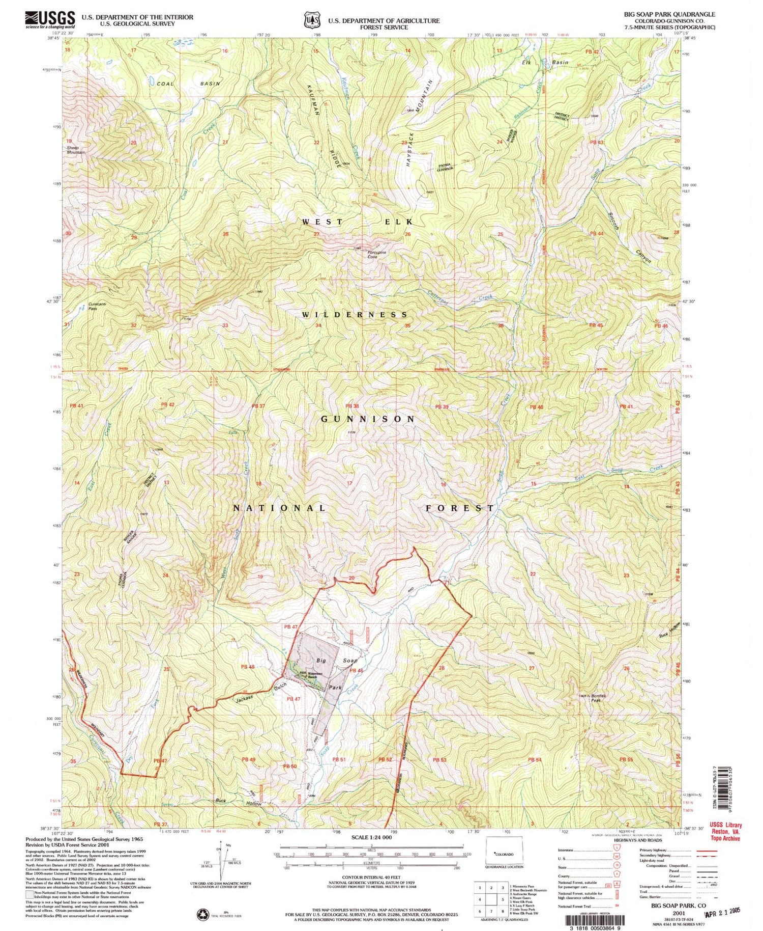 USGS Classic Big Soap Park Colorado 7.5'x7.5' Topo Map Image