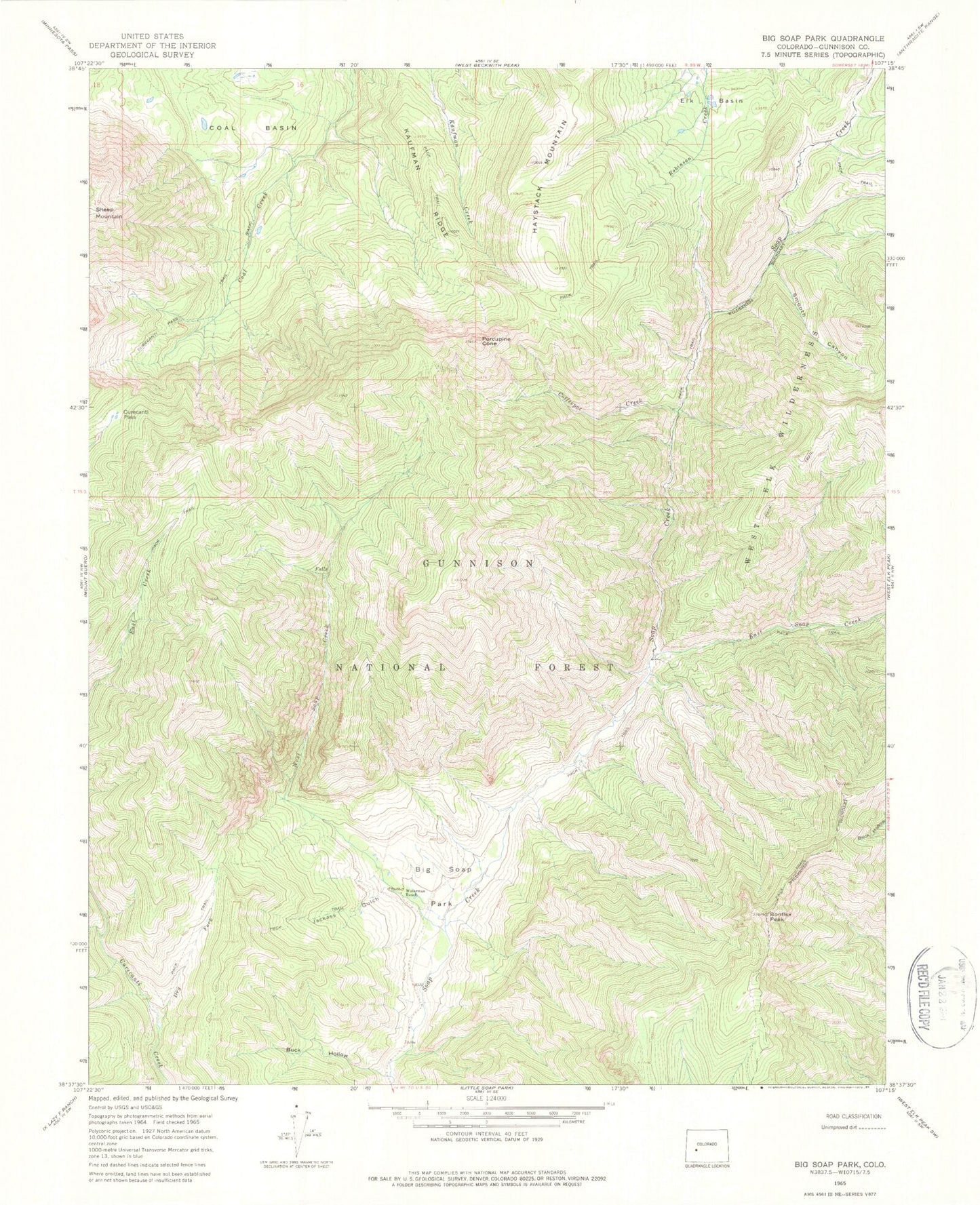 USGS Classic Big Soap Park Colorado 7.5'x7.5' Topo Map Image
