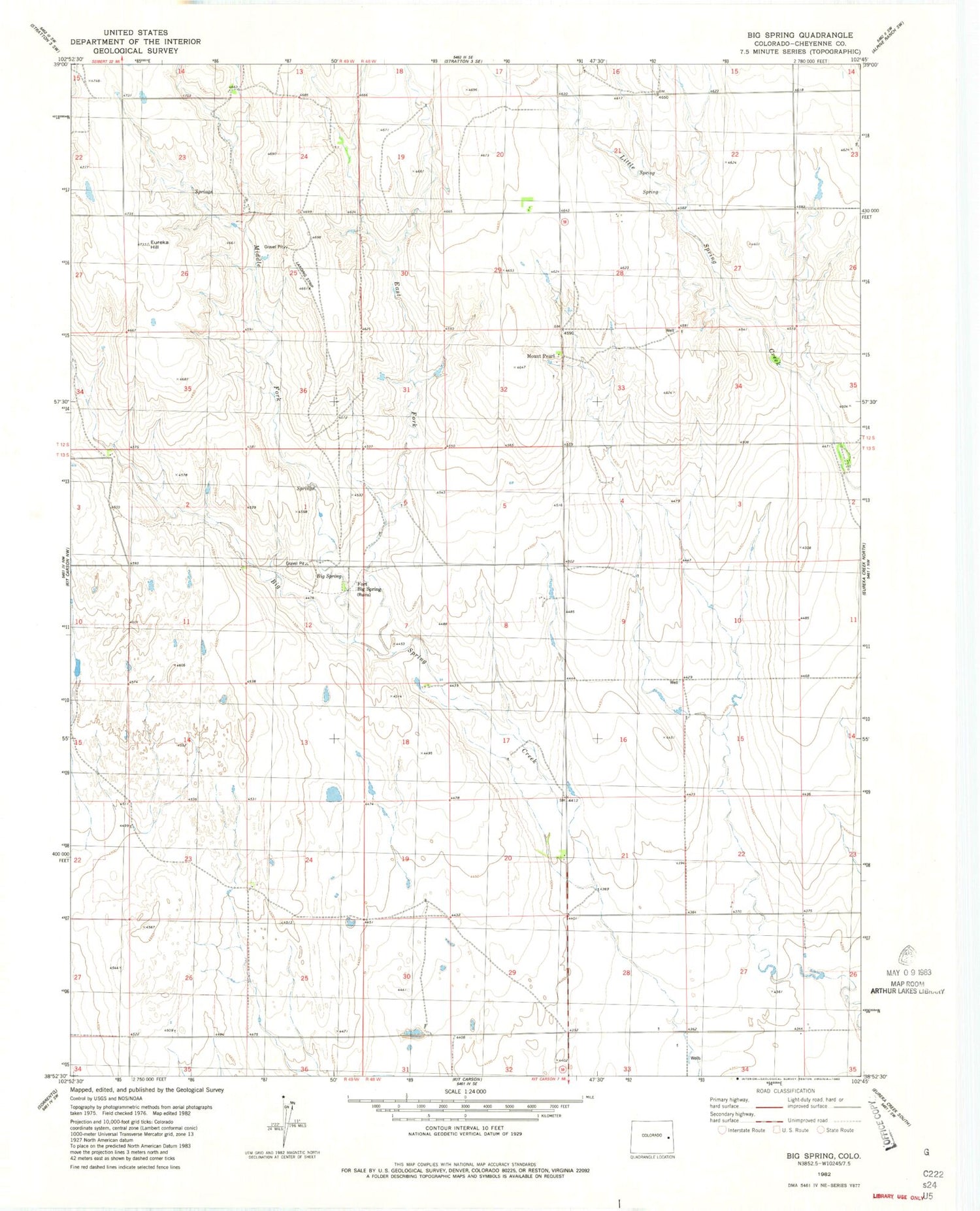 Classic USGS Big Spring Colorado 7.5'x7.5' Topo Map Image