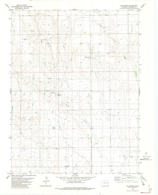 Classic USGS Big Spring Colorado 7.5'x7.5' Topo Map Image