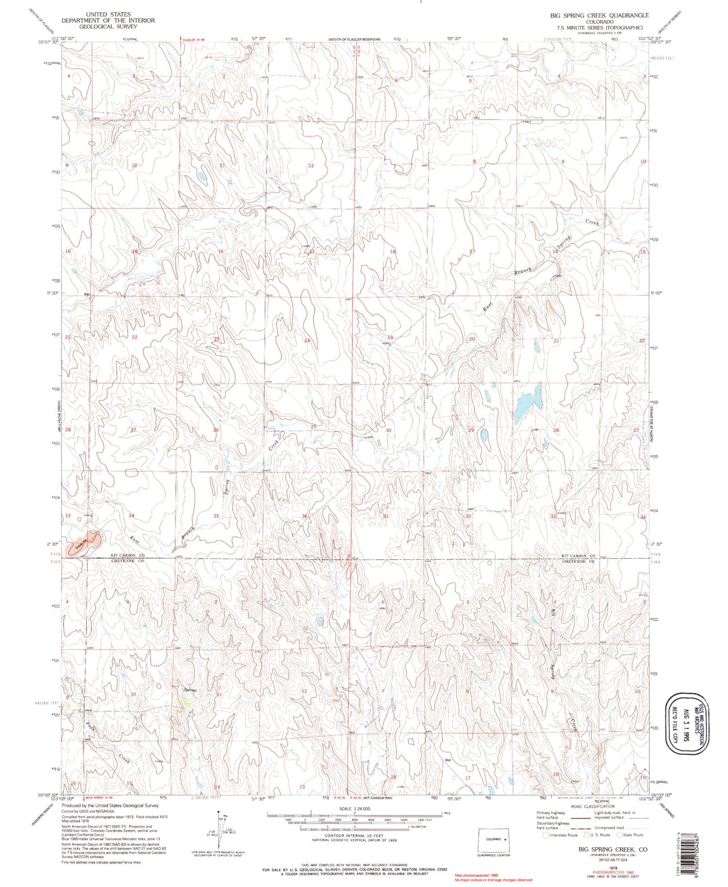 Classic USGS Big Spring Creek Colorado 7.5'x7.5' Topo Map Image