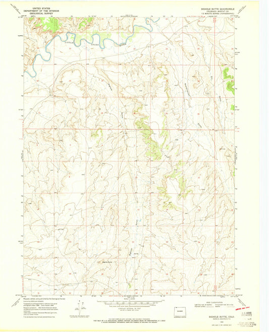 Classic USGS Bighole Butte Colorado 7.5'x7.5' Topo Map Image