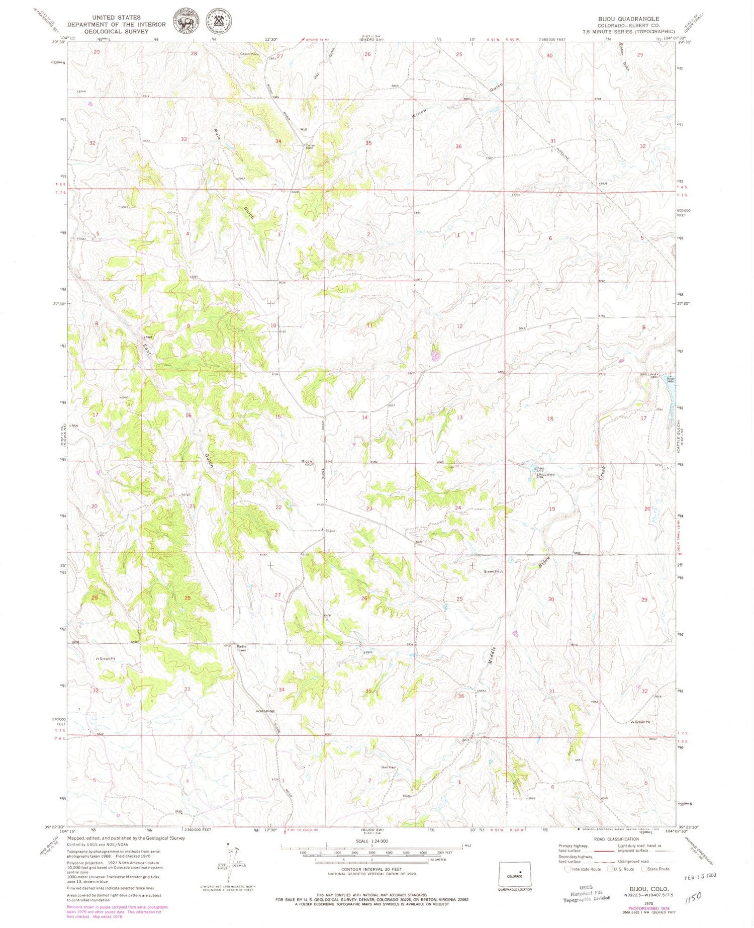 Classic USGS Bijou Colorado 7.5'x7.5' Topo Map Image