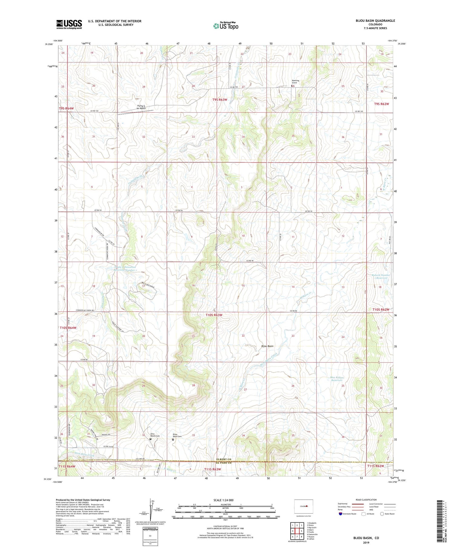 Bijou Basin Colorado US Topo Map Image