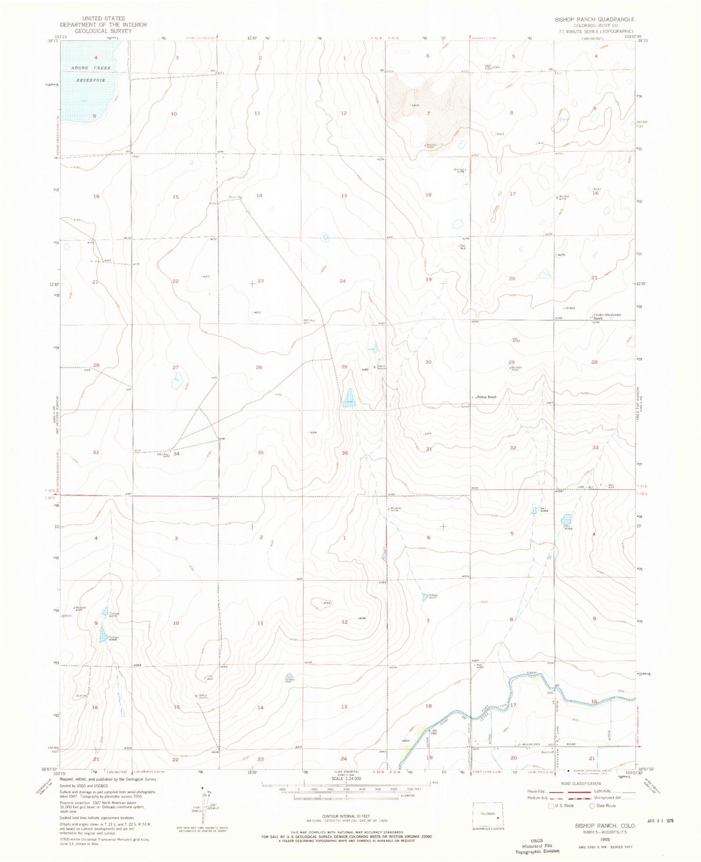 Classic USGS Bishop Ranch Colorado 7.5'x7.5' Topo Map Image