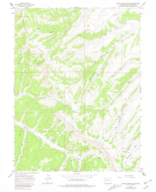 Classic USGS Black Cabin Gulch Colorado 7.5'x7.5' Topo Map Image