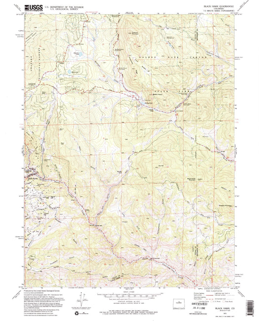 Classic USGS Black Hawk Colorado 7.5'x7.5' Topo Map Image