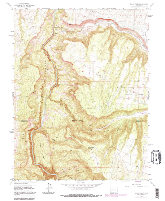 Classic USGS Black Ridge Colorado 7.5'x7.5' Topo Map Image