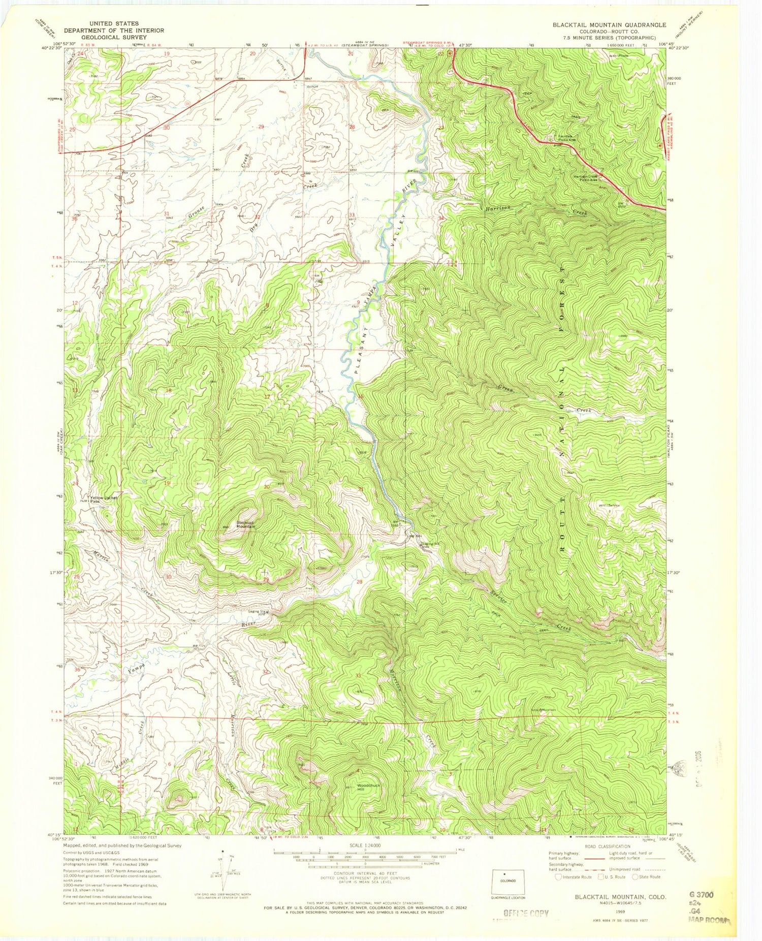 Classic USGS Blacktail Mountain Colorado 7.5'x7.5' Topo Map Image