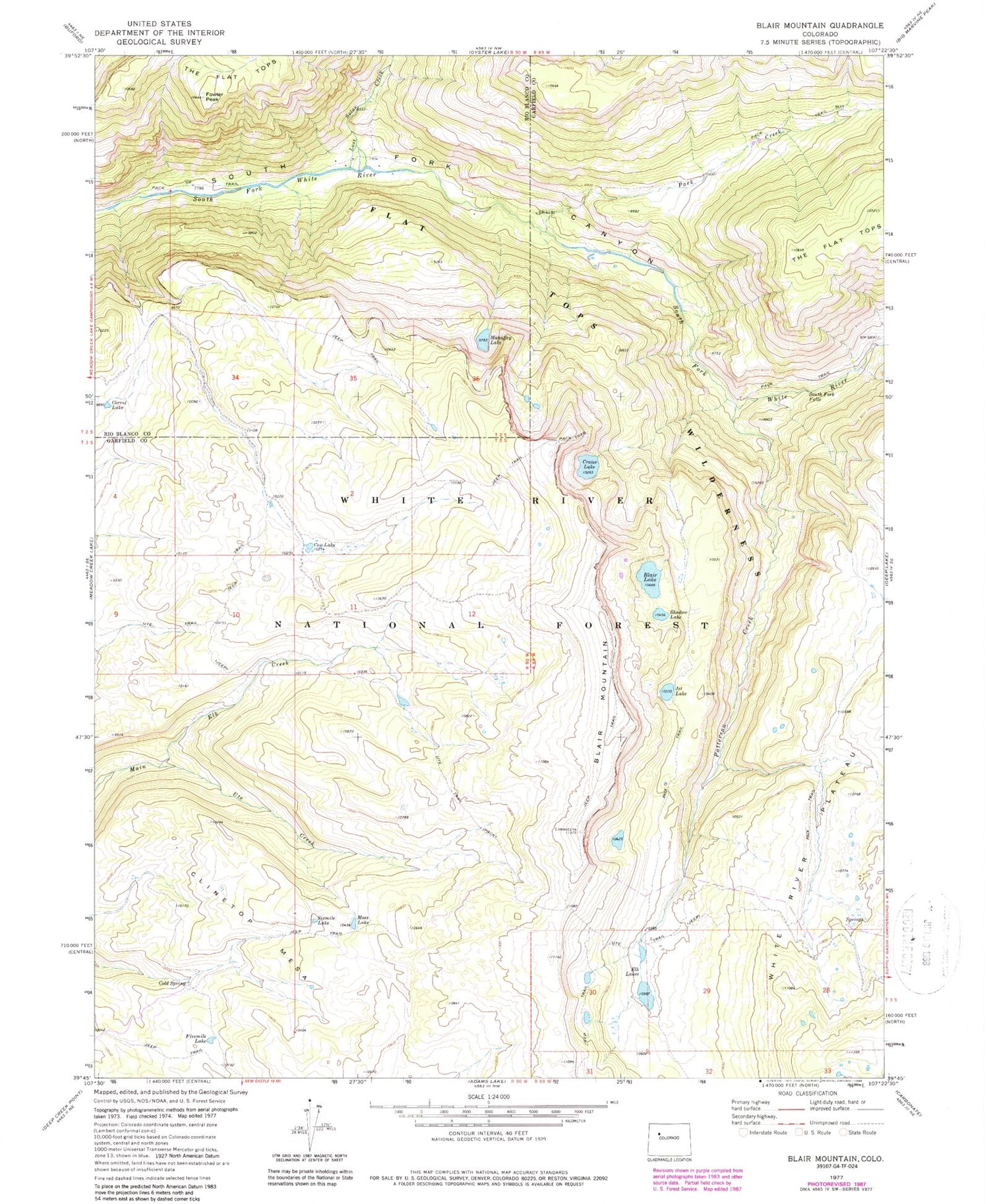Classic USGS Blair Mountain Colorado 7.5'x7.5' Topo Map Image