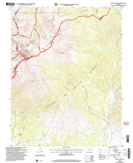 Classic USGS Blanca Peak Colorado 7.5'x7.5' Topo Map Image