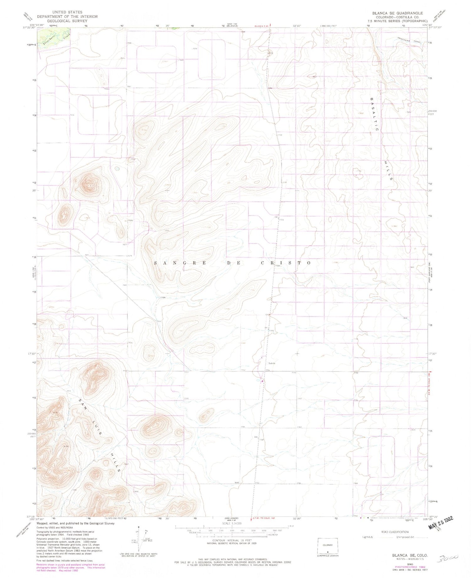 Classic USGS Blanca SE Colorado 7.5'x7.5' Topo Map Image