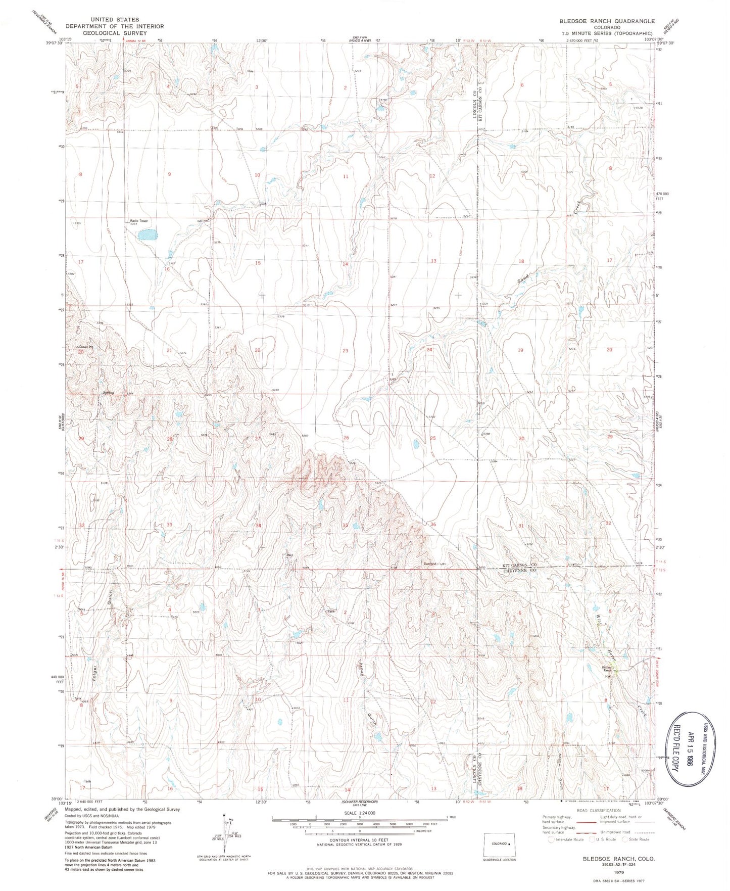Classic USGS Bledsoe Ranch Colorado 7.5'x7.5' Topo Map Image