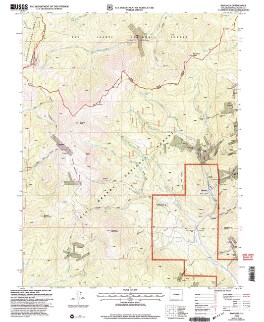 Classic USGS Bonanza Colorado 7.5'x7.5' Topo Map Image