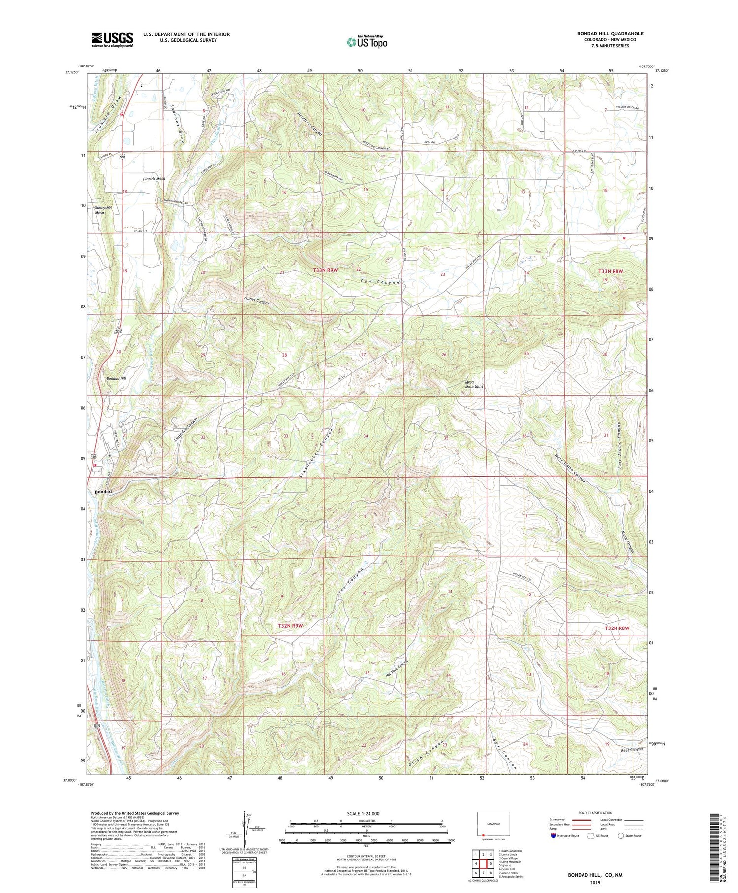 Bondad Hill Colorado US Topo Map Image