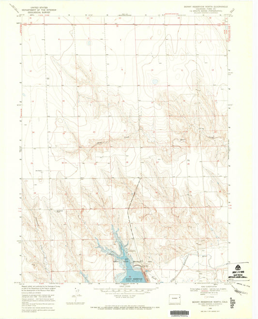 Classic USGS Bonny Reservoir North Colorado 7.5'x7.5' Topo Map Image