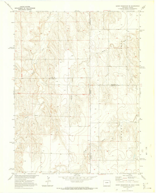 Classic USGS Bonny Reservoir SE Colorado 7.5'x7.5' Topo Map Image