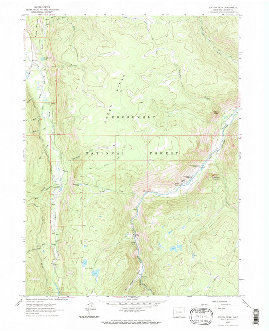 Classic USGS Boston Peak Colorado 7.5'x7.5' Topo Map Image