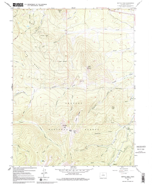 Classic USGS Bottle Pass Colorado 7.5'x7.5' Topo Map Image