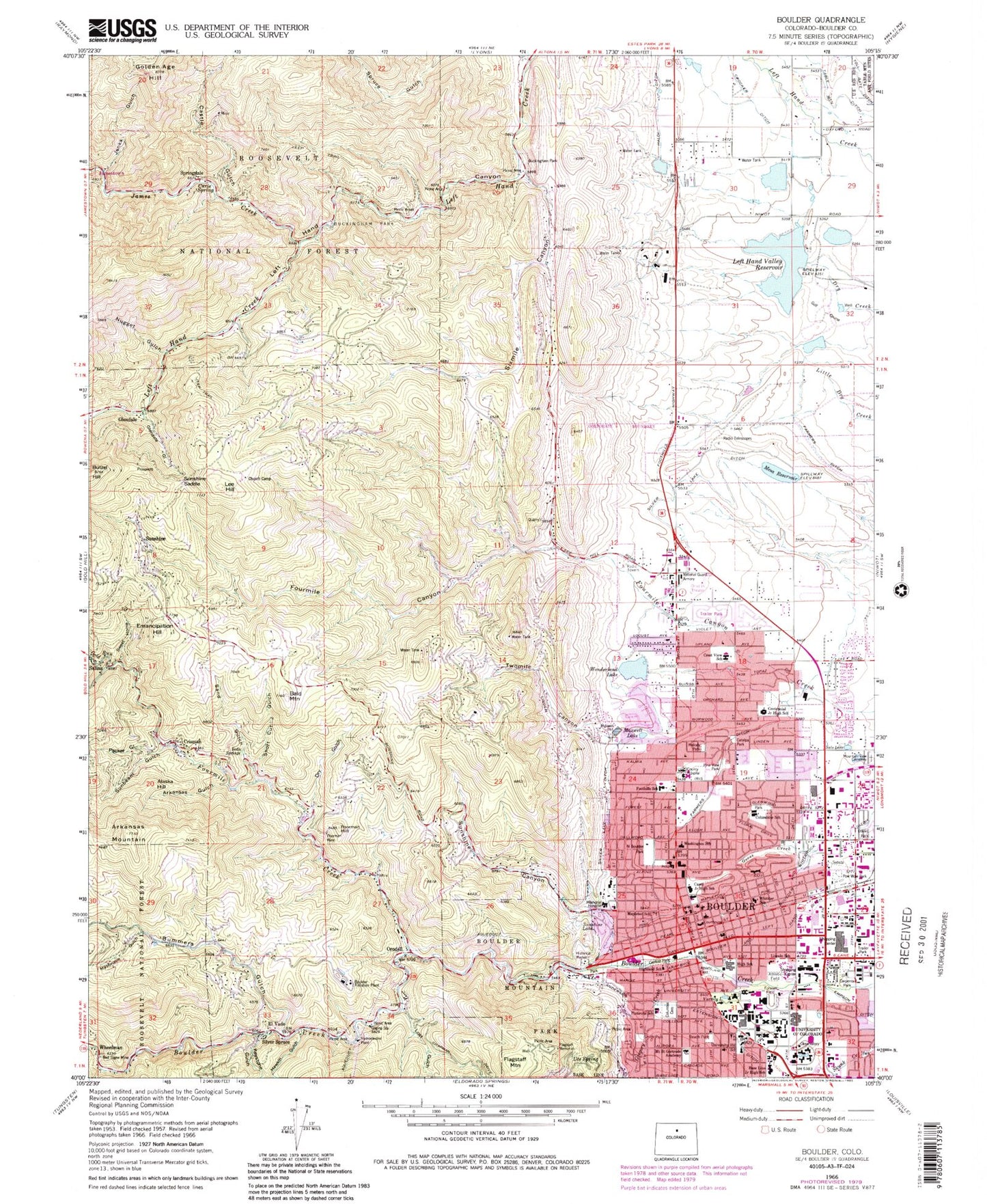 Classic USGS Boulder Colorado 7.5'x7.5' Topo Map Image