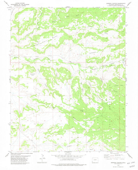 Classic USGS Bowdish Canyon Colorado 7.5'x7.5' Topo Map Image
