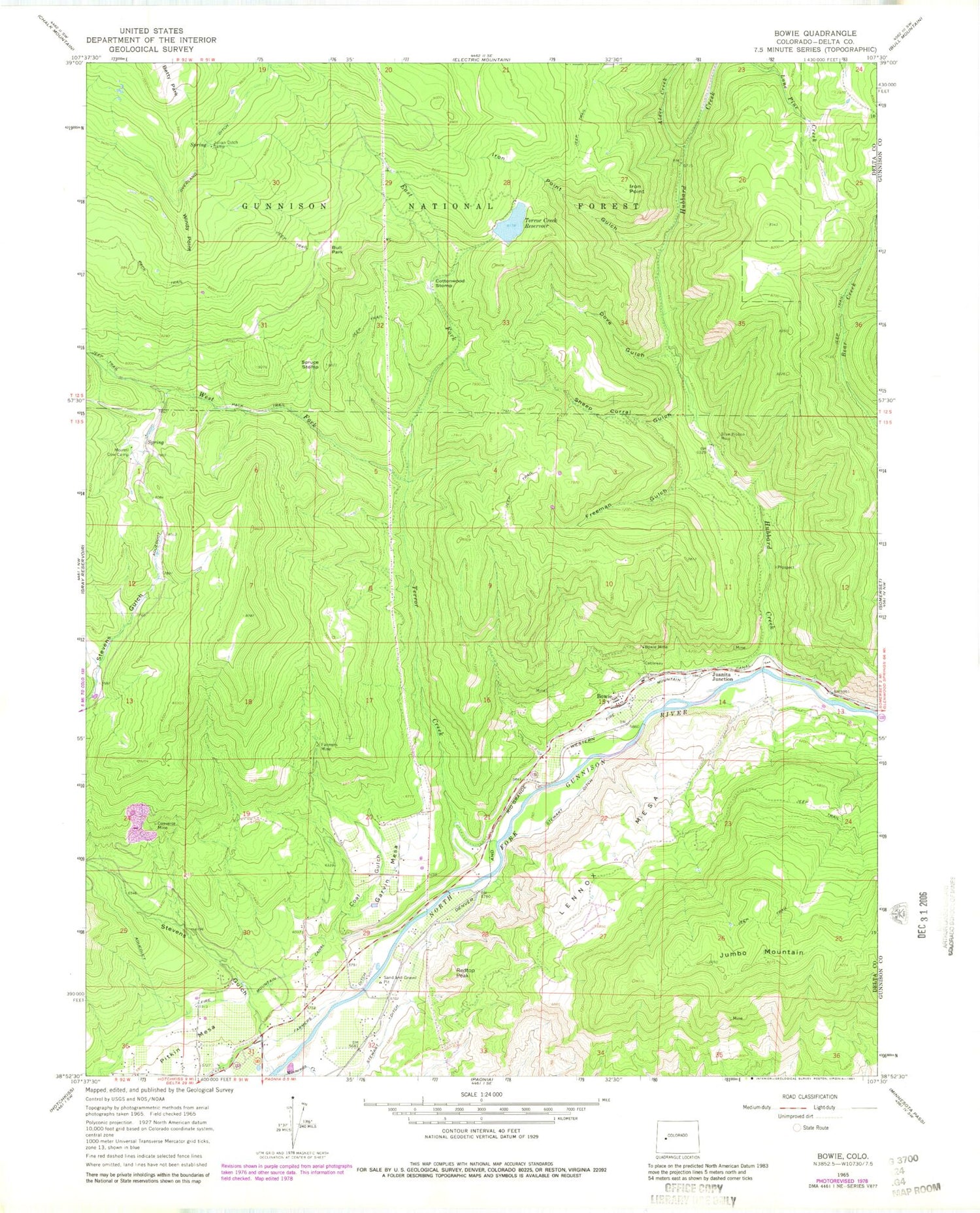 Classic USGS Bowie Colorado 7.5'x7.5' Topo Map Image
