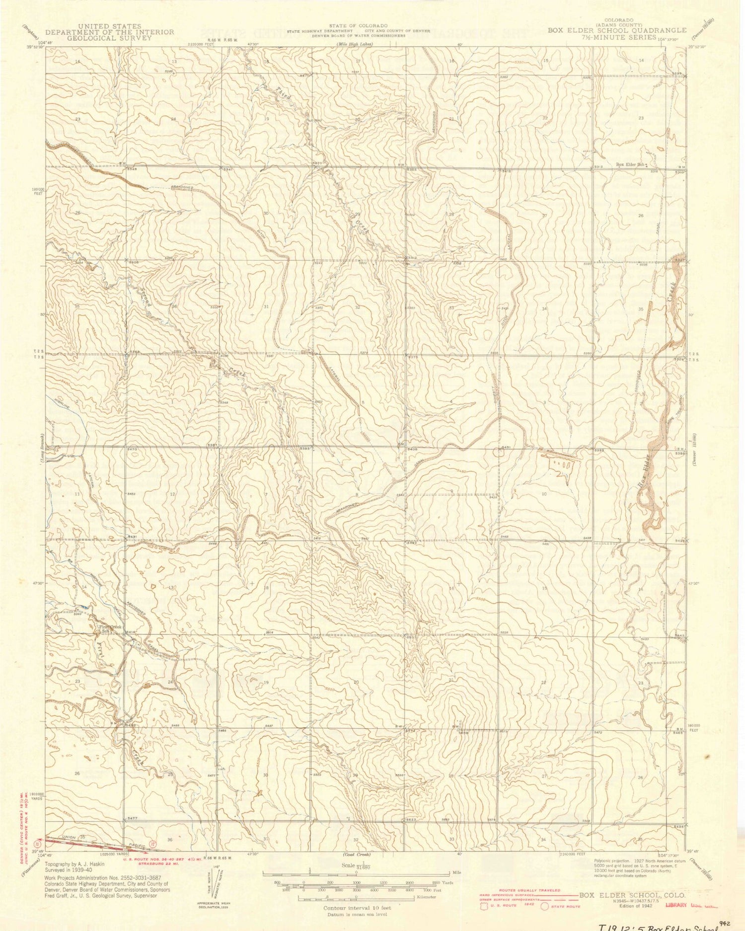 Classic USGS Denver International Airport Colorado 7.5'x7.5' Topo Map Image