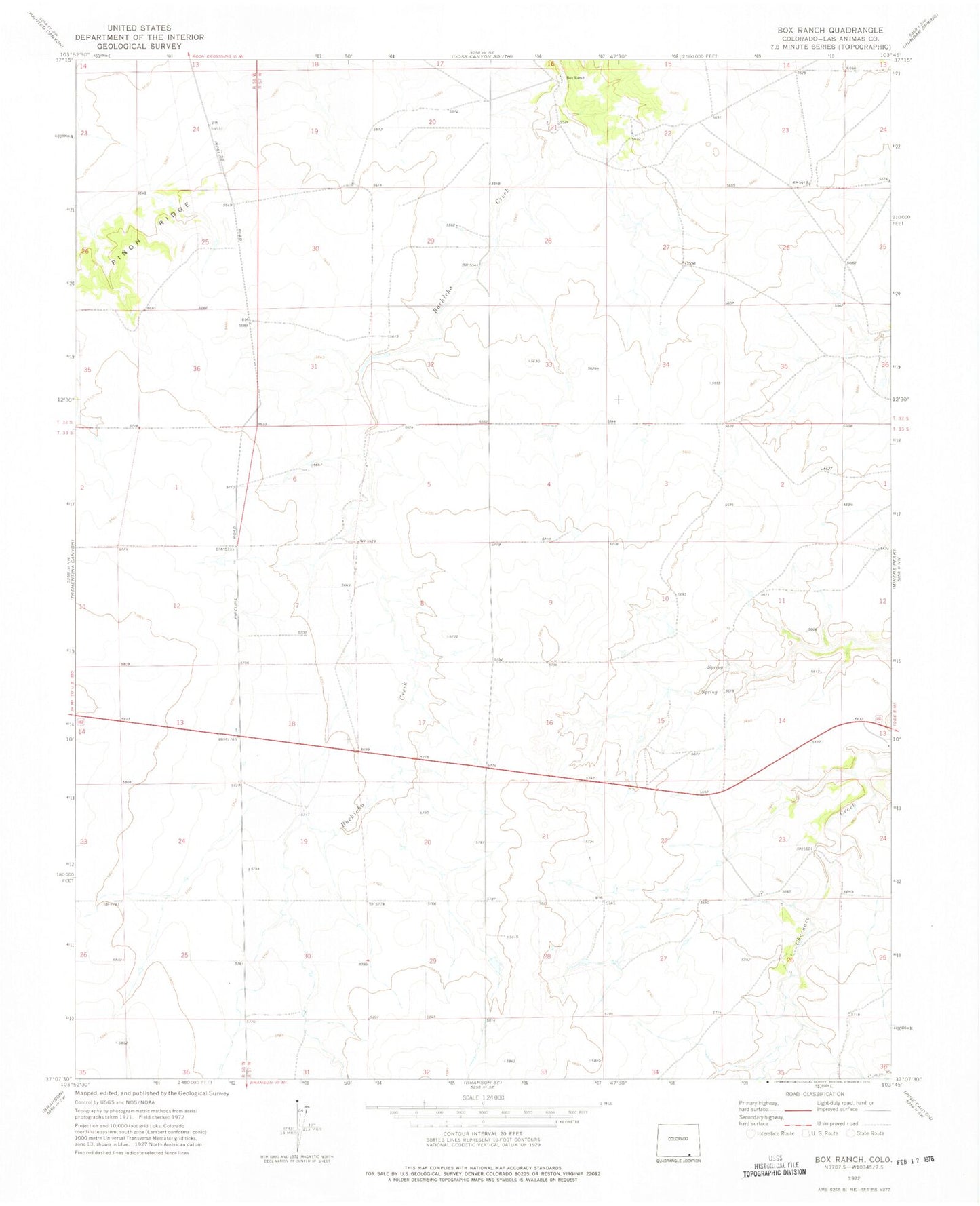 Classic USGS Box Ranch Colorado 7.5'x7.5' Topo Map Image