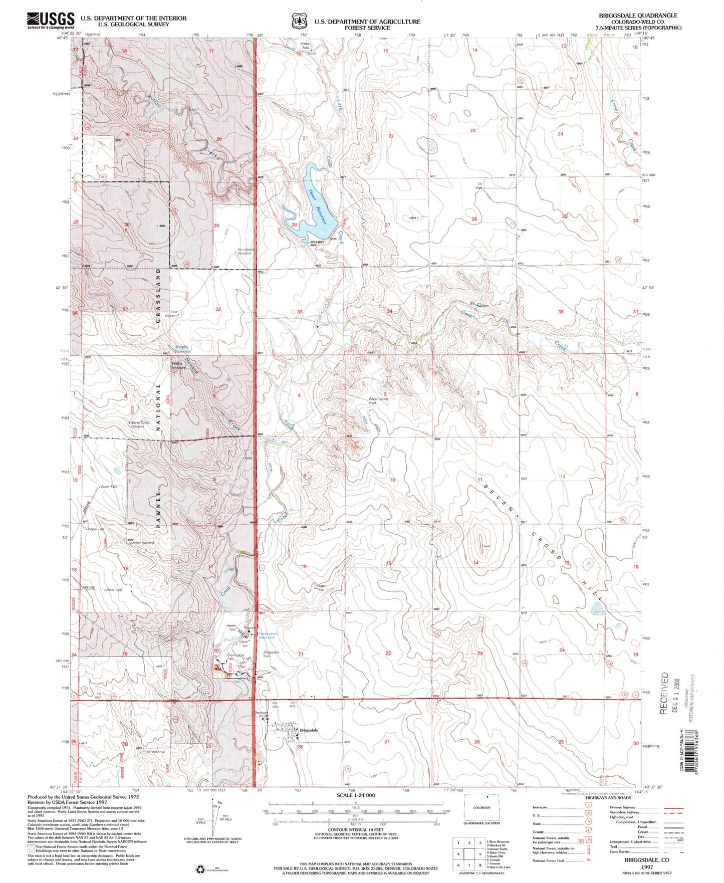 Classic USGS Briggsdale Colorado 7.5'x7.5' Topo Map Image