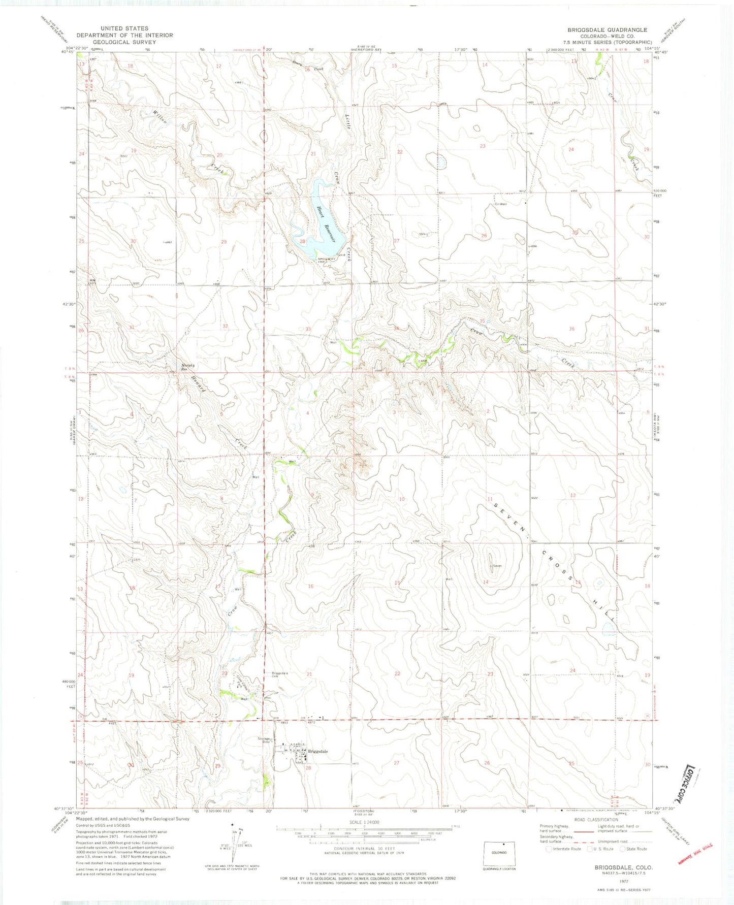 Classic USGS Briggsdale Colorado 7.5'x7.5' Topo Map Image
