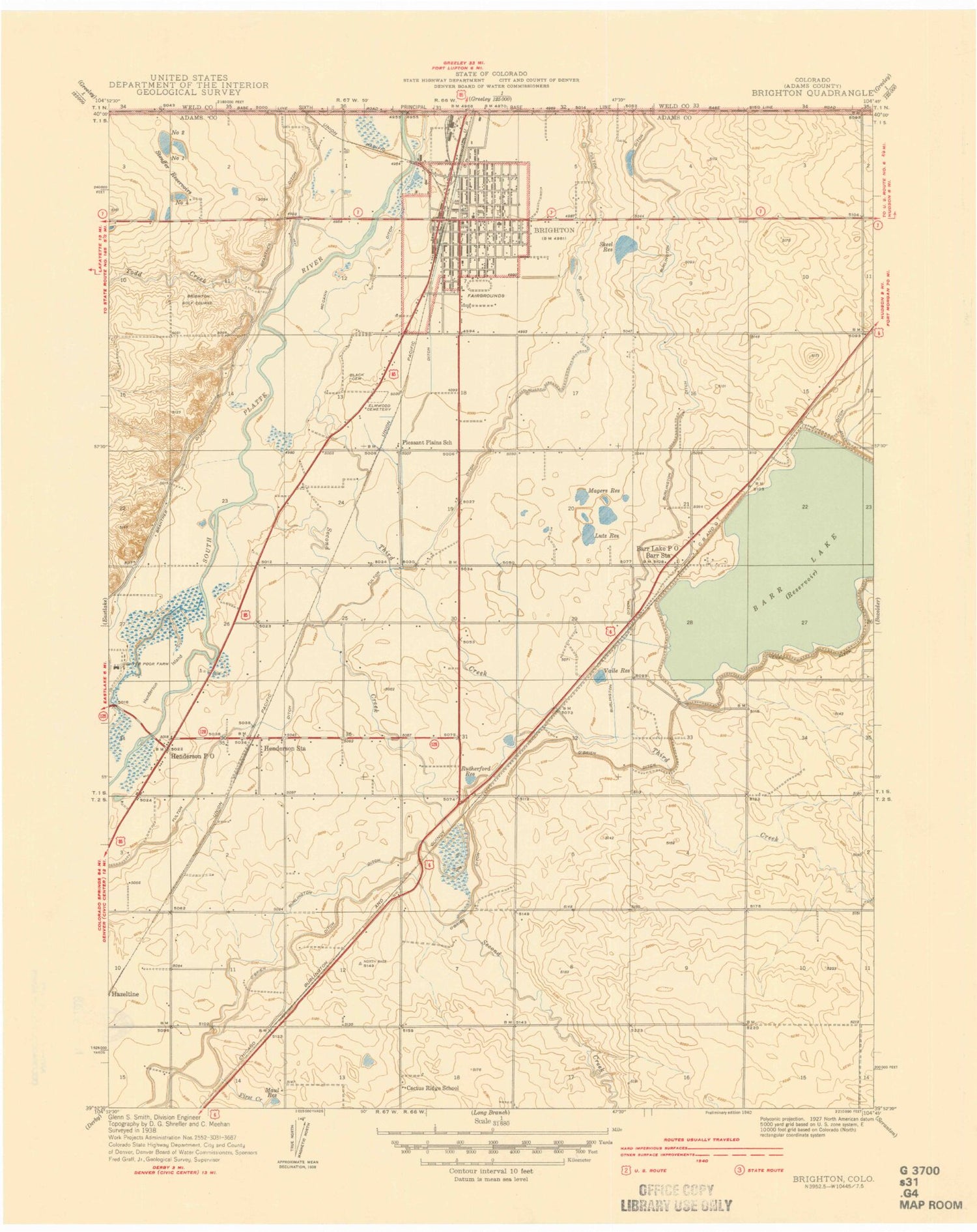 Classic USGS Brighton Colorado 7.5'x7.5' Topo Map Image
