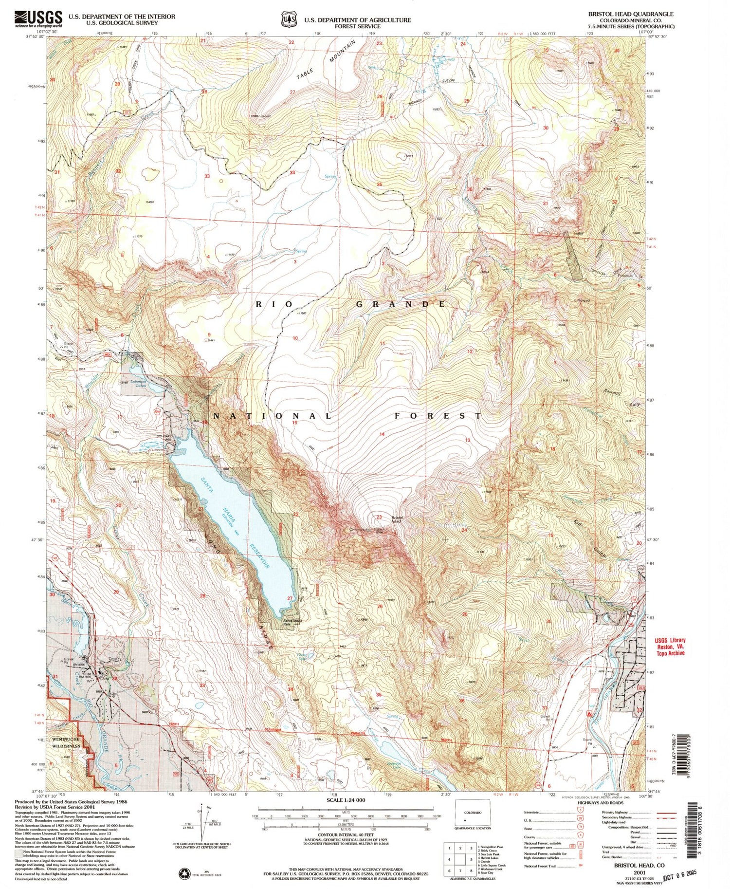 Classic USGS Bristol Head Colorado 7.5'x7.5' Topo Map Image
