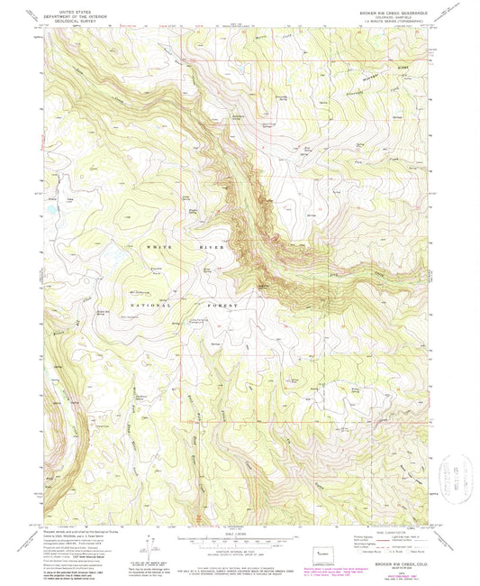 Classic USGS Broken Rib Creek Colorado 7.5'x7.5' Topo Map Image