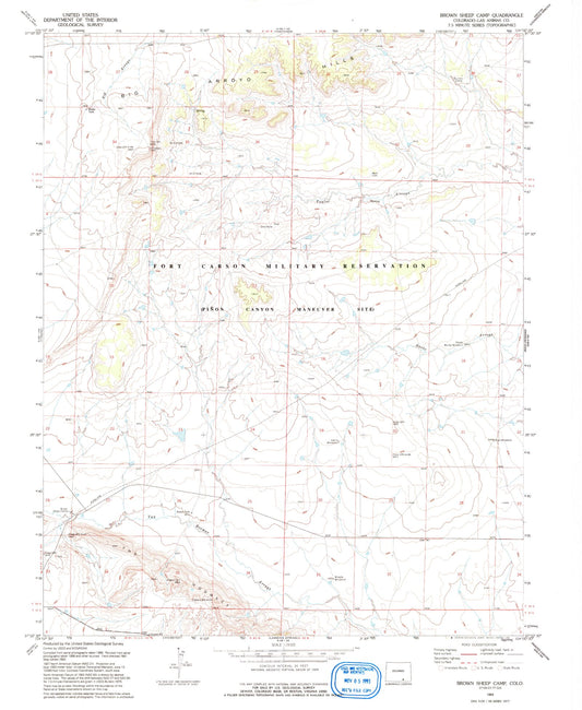 Classic USGS Brown Sheep Camp Colorado 7.5'x7.5' Topo Map Image