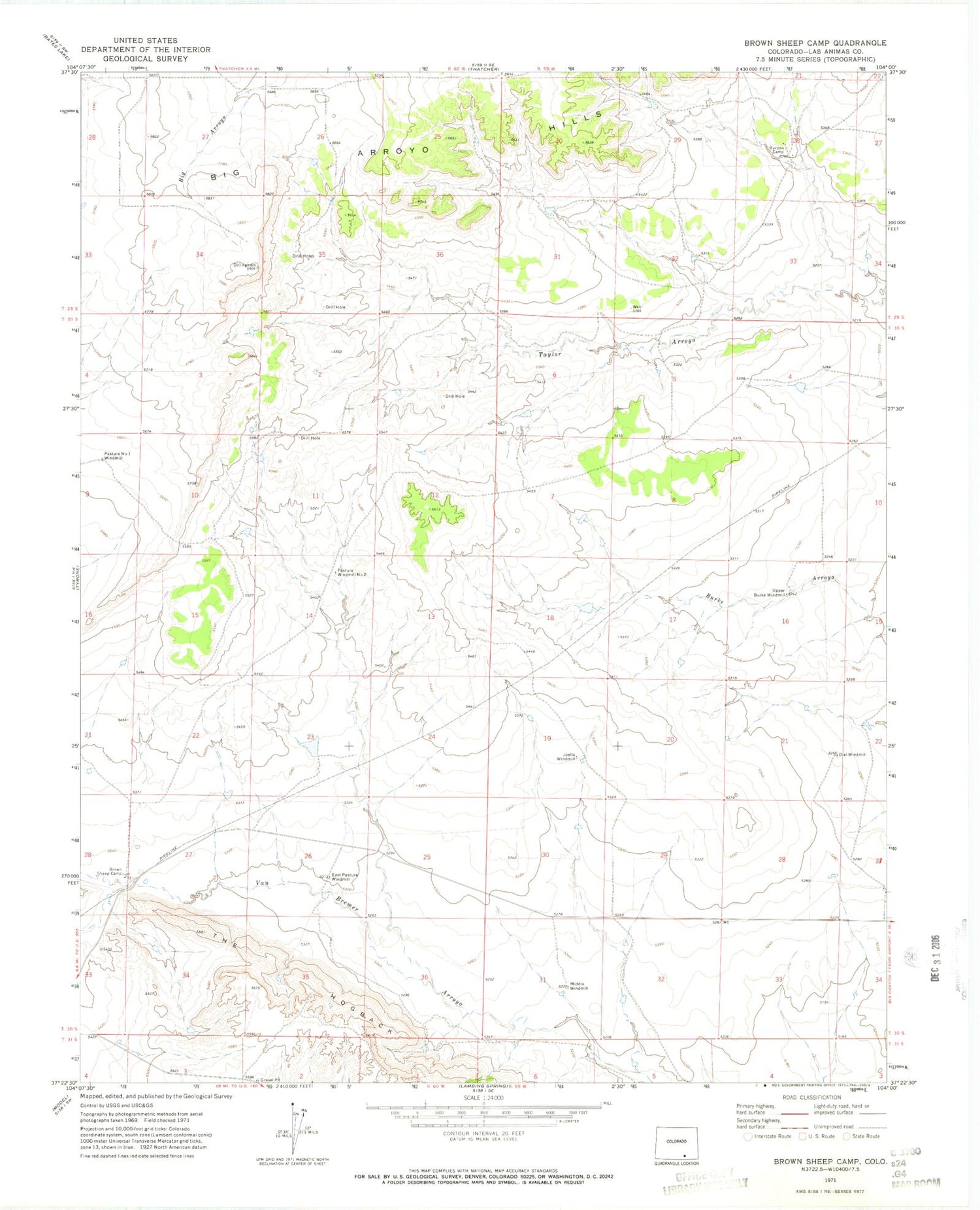 Classic USGS Brown Sheep Camp Colorado 7.5'x7.5' Topo Map Image