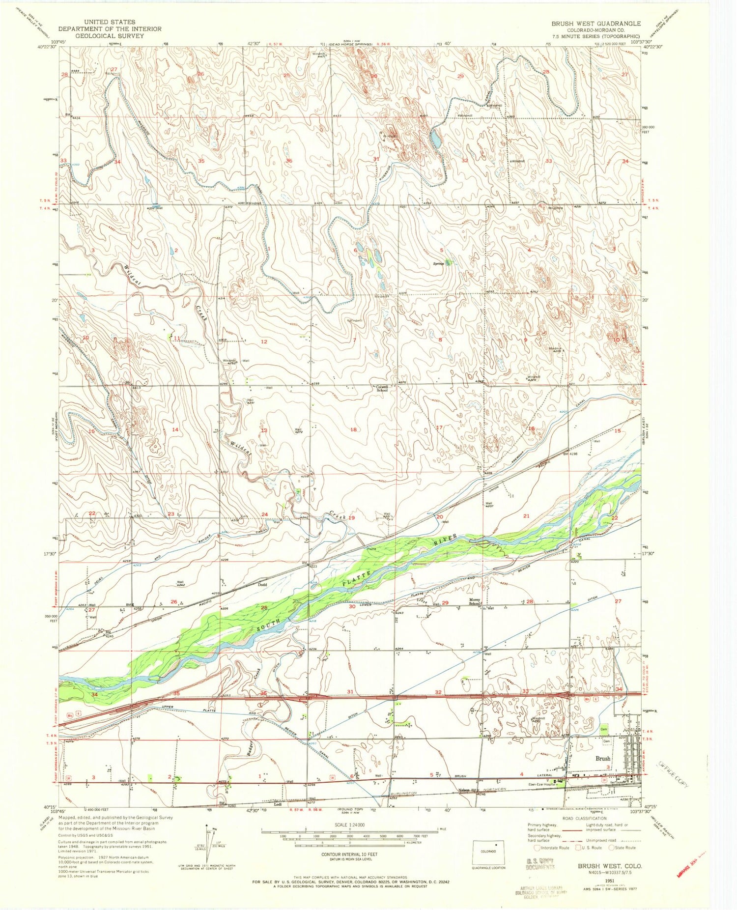 Classic USGS Brush West Colorado 7.5'x7.5' Topo Map Image