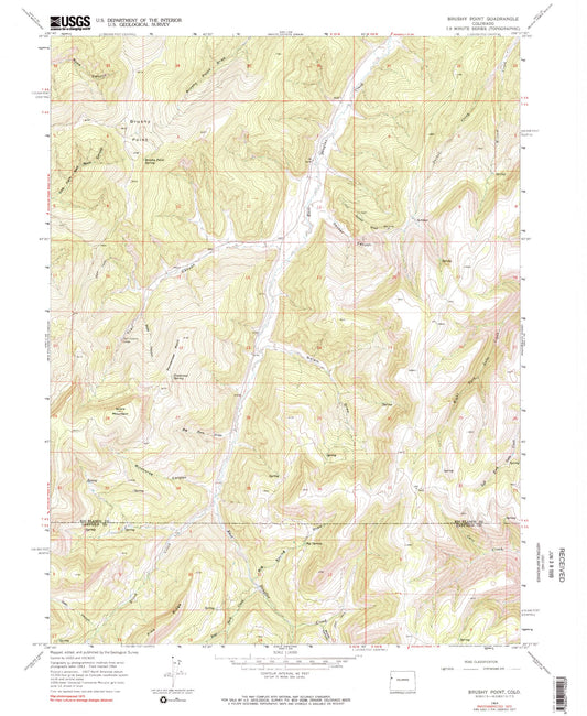 Classic USGS Brushy Point Colorado 7.5'x7.5' Topo Map Image