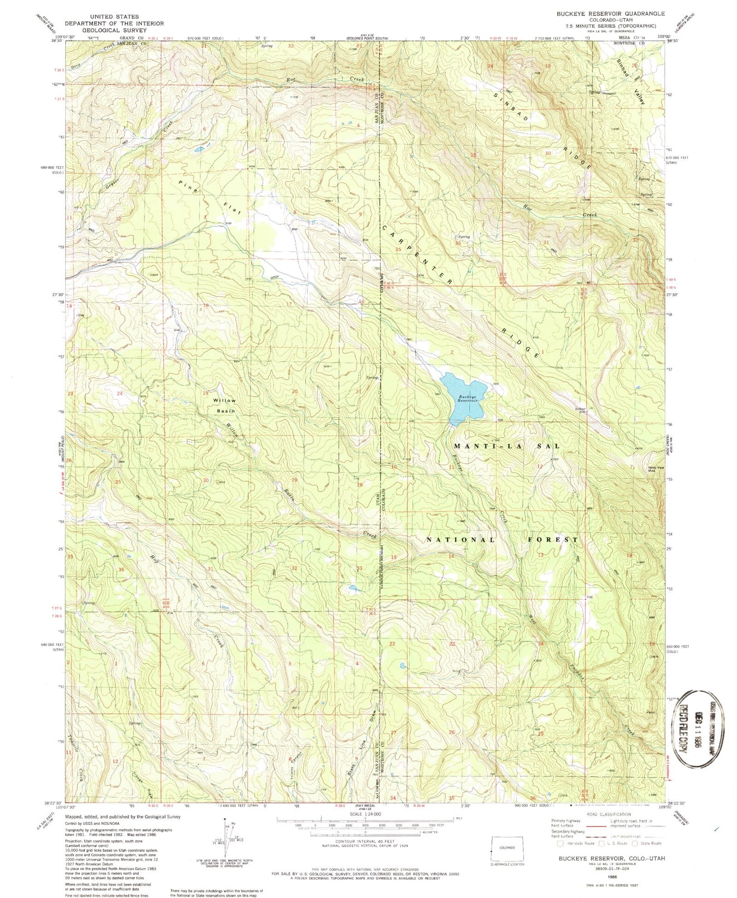 Classic USGS Buckeye Reservoir Colorado 7.5'x7.5' Topo Map Image