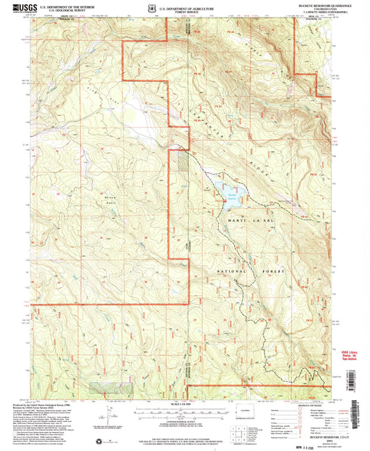 Classic USGS Buckeye Reservoir Colorado 7.5'x7.5' Topo Map Image