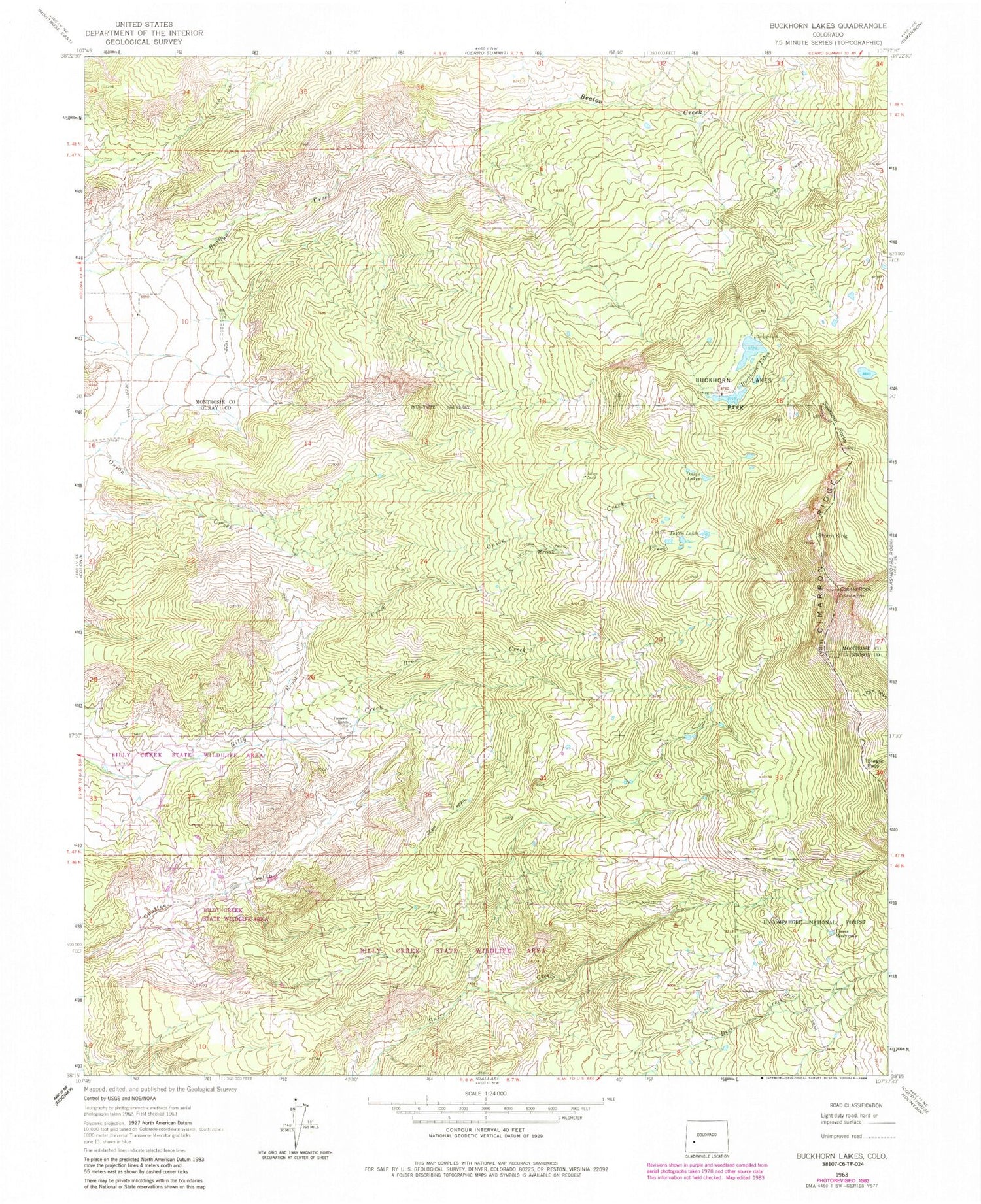 Classic USGS Buckhorn Lakes Colorado 7.5'x7.5' Topo Map Image