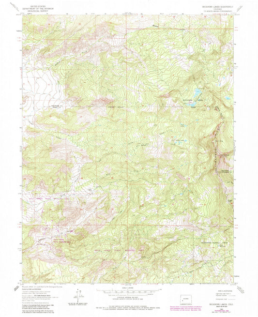 Classic USGS Buckhorn Lakes Colorado 7.5'x7.5' Topo Map Image